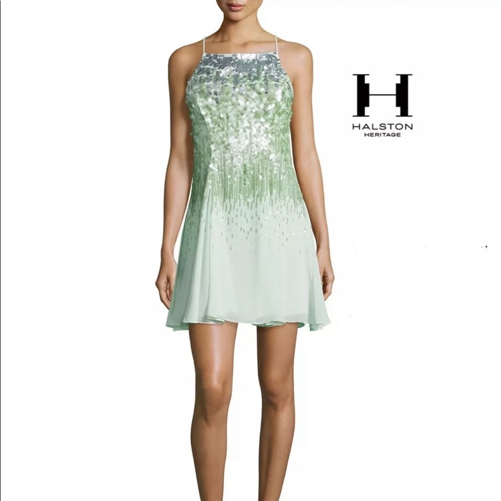 Halston Heritage sequin chiffon dress